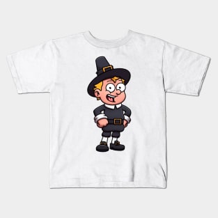 Cartoon Boy Wearing Pilgrim Clothes Kids T-Shirt